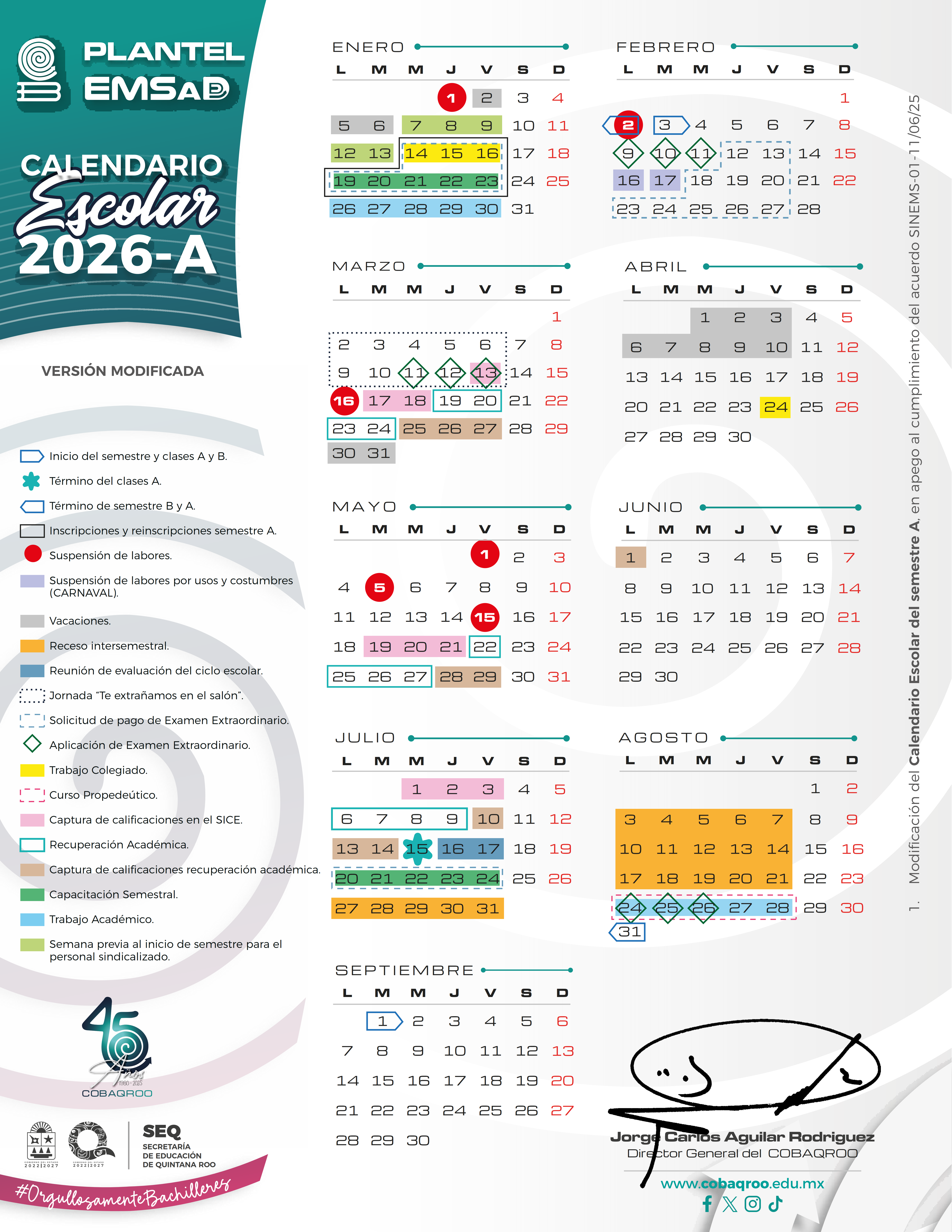 Calendario escolar 2026-A Planteles y EMSaD